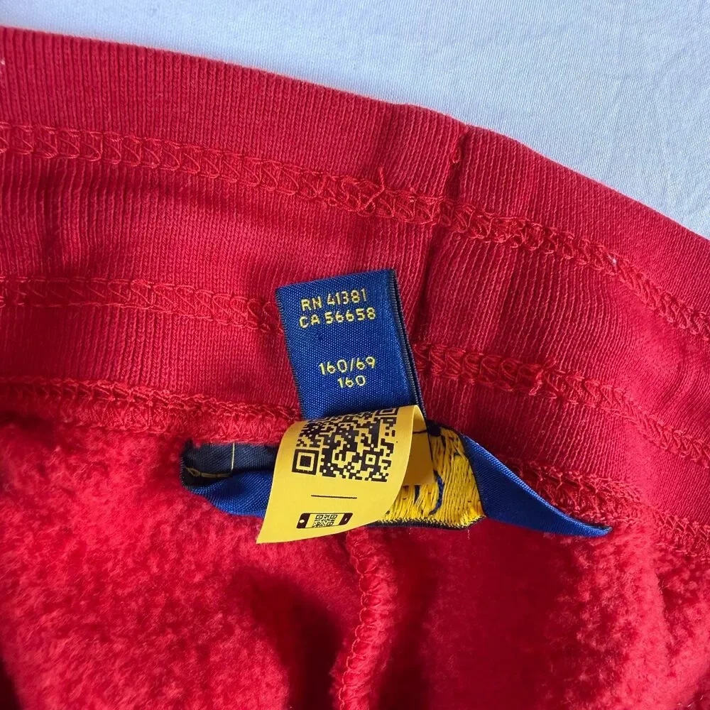 Polo Ralph Lauren Boys Red Fleece Joggers Plaid Pocket L